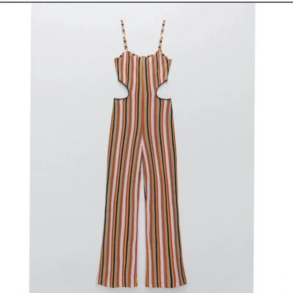 NWT Zara striped cut out knit jumpsuit Size M - Picture 4 of 10
